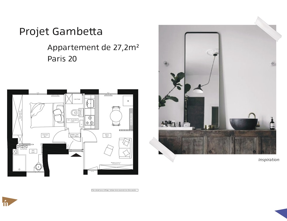 photo Projet Gambetta - Appartement 27,2 m² - Paris 20 Léa Mast - Architecte d'intérieur hemea