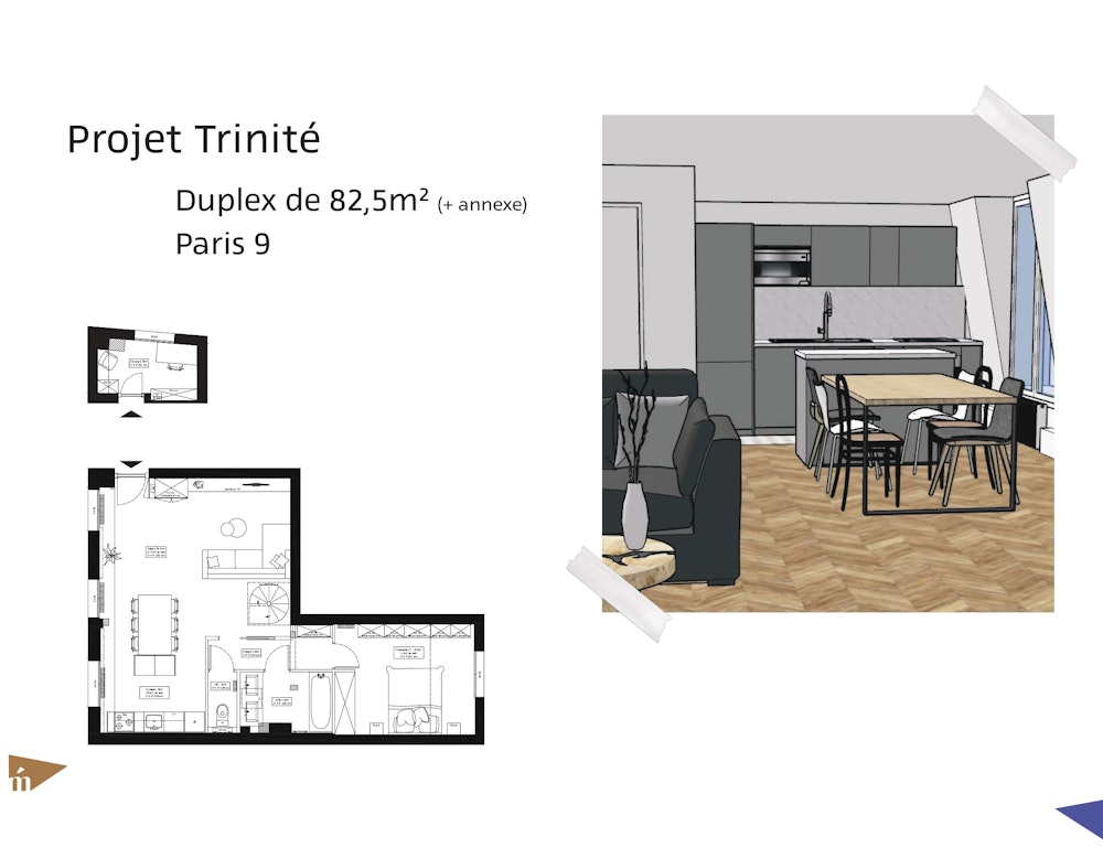 photo Projet Trinité - Duplex de 82,5m² / Annexe de 4,8m² - Paris 9 Léa Mast - Architecte d'intérieur hemea
