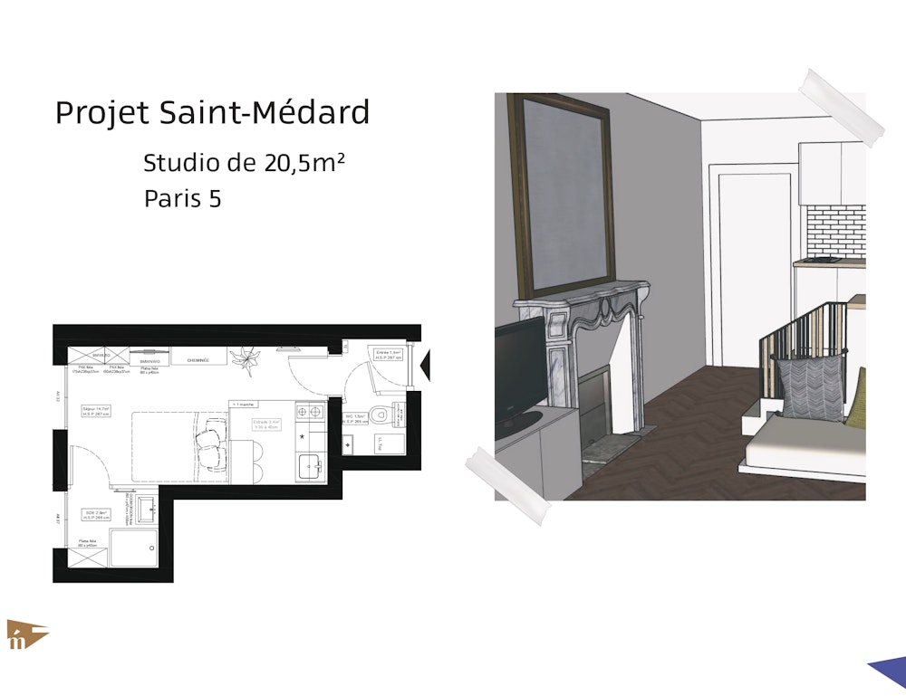 photo Projet Saint-Médard - Studio de 20,5m² - Paris 5 Léa Mast - Architecte d'intérieur hemea