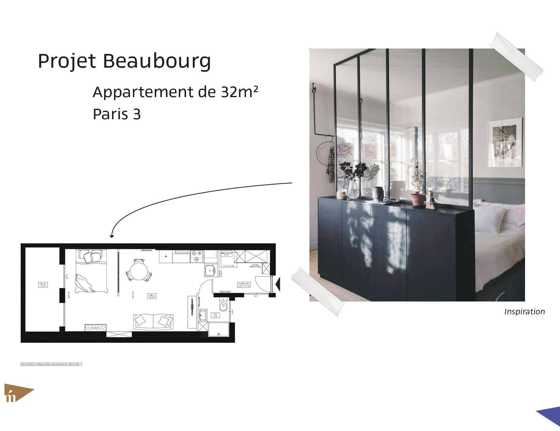 photo Projet Beaubourg - Appartement 32 m² - Paris 3 Léa Mast - Architecte hemea