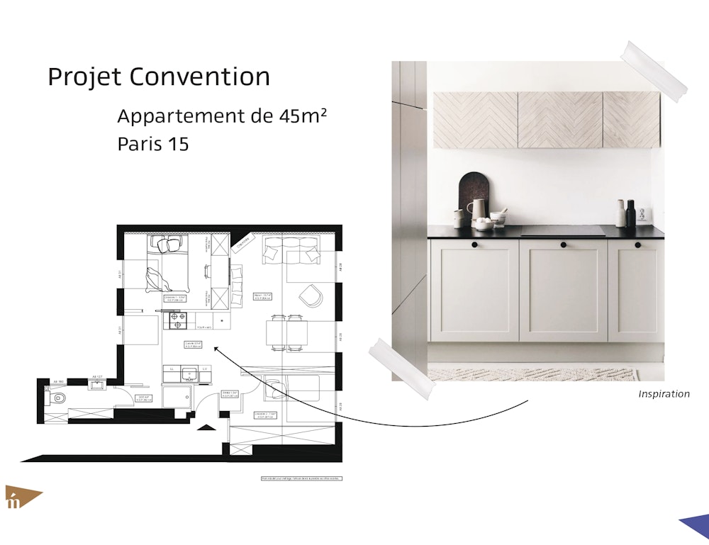 photo Projet Convention - Appartement 45 m² - Paris 15 Léa Mast - Architecte d'intérieur hemea