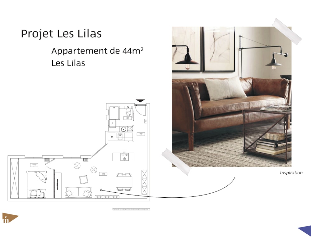 photo Projet les Lilas - T2 44 m² - Les Lilas Léa Mast - Architecte d'intérieur hemea